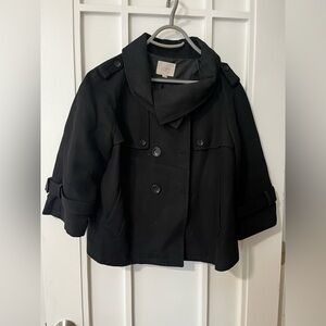 Short black Ann Taylor trench, double-breasted with cowlneck